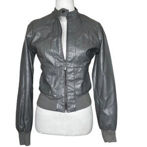 Wet Seal Womens Faux Leather Button Up Jacket Black Biker Baddie Size Small